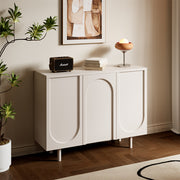 3 Door Sideboard Modern Cabinet Matte White Finish Adjustable Shelves Irregular Veneer Solid Wood Legs